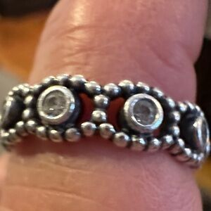 Elegant Silver and Black Beaded Ring